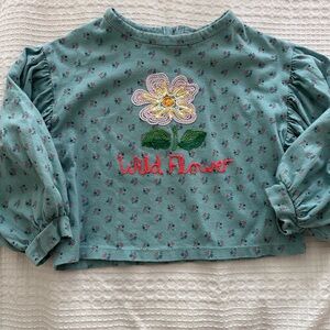 Mini Boden Teal Long Sleeve with Floral Embroidery
